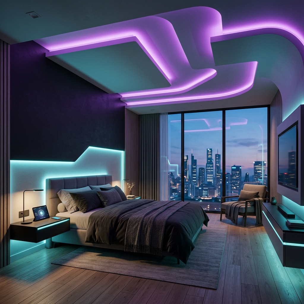 Integrated smart lighting system in a high-tech bedroom